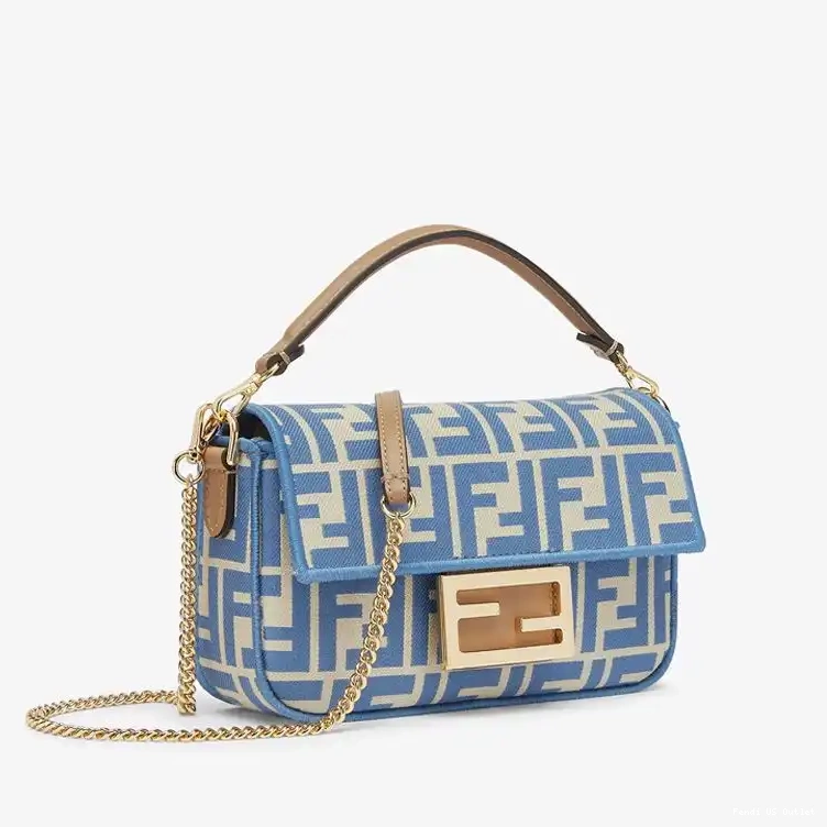 Cheap HOT Fabric In Mini Bag Blue FF Fendi Motif Baguette 0509